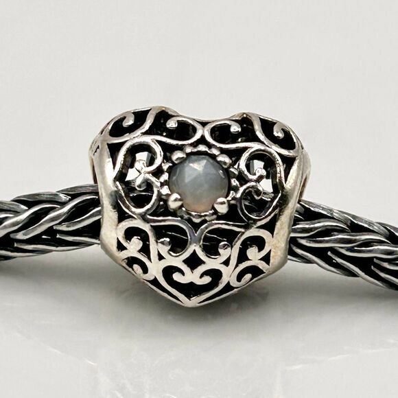 PANDORA Signature Heart Moonstone Charm June Birthstone Bead 925 ALE Authentic - Picture 6 of 8